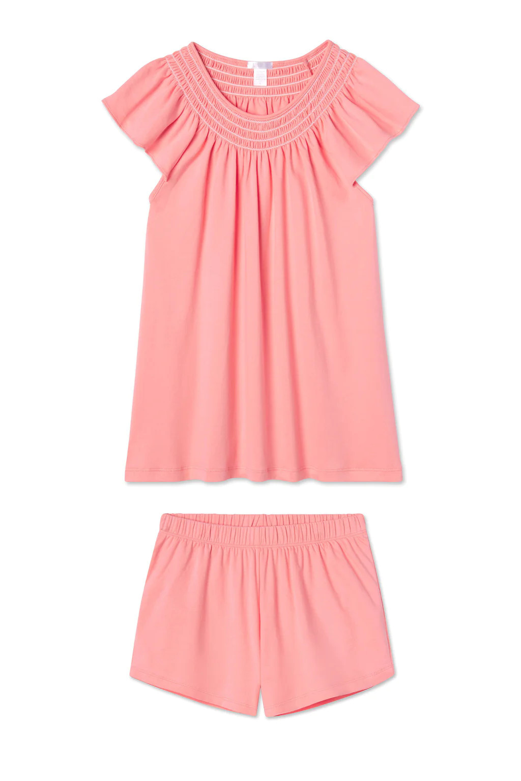 Pima Smocked Flutter Shorts Set in Coral | Lake Pajamas