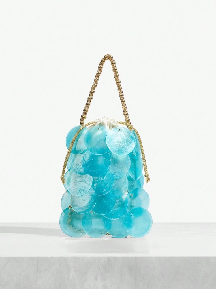 SHEIN SXY Women's Fashionable Minimalist Seashell Handmade Woven Gold Beaded Handbag For Ladies, ... | SHEIN