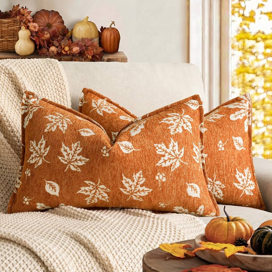 Foindtower Set of 2 Decorative Fall Chenille Jacquard Throw Pillow Covers Lumbar Modern Farmhouse... | Amazon (US)