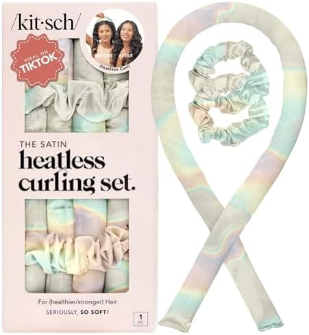 Kitsch Satin Heatless Curling Set – Heatless Curls Overnight with 34" Hair Curler & 2 Satin Scr... | Amazon (US)