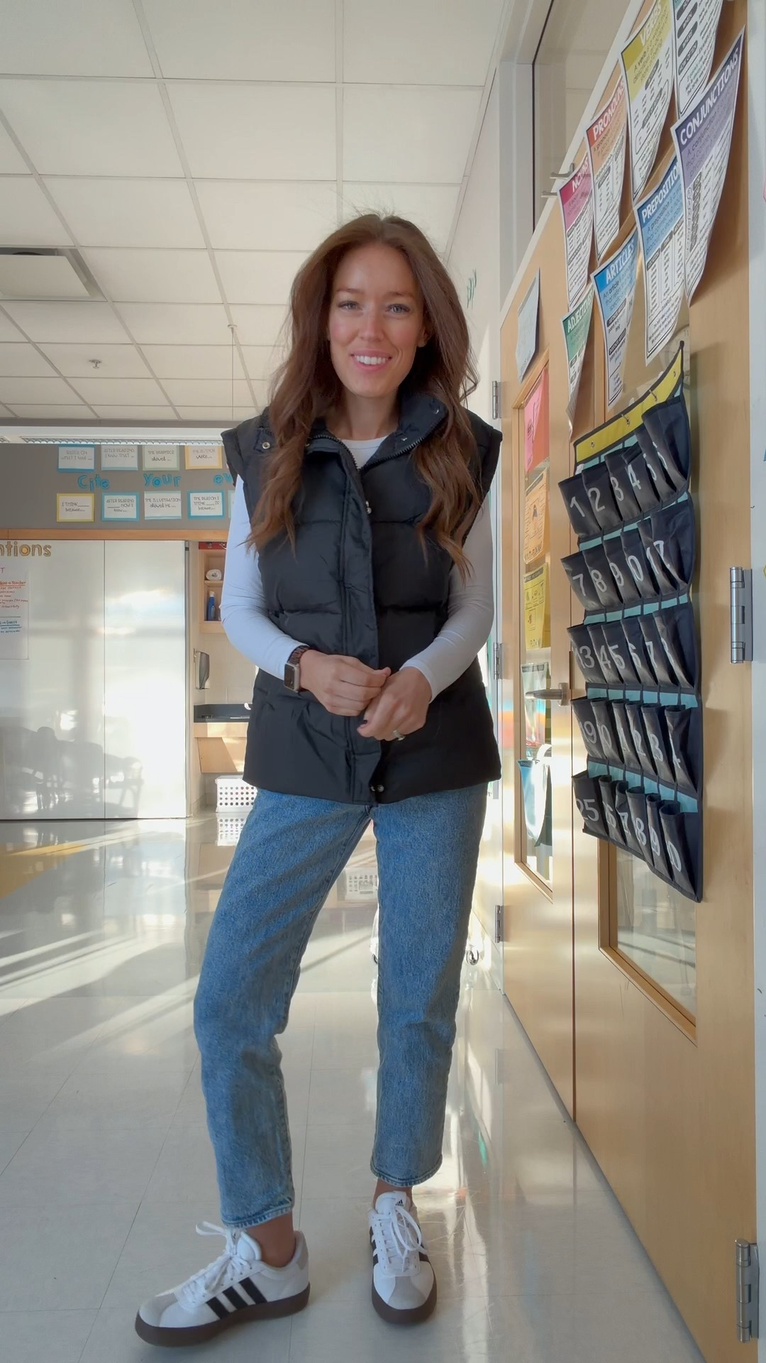 Wearing size M in vest - size up for more oversized fit. 

Cold weather outfit / teacher outfit / winter outfit / mom outfit / vest / jeans / sneakers 

#LTKdayinmylife #LTKmomlife #LTKootd