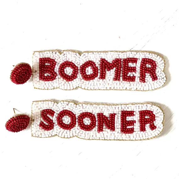 Boomer Sooner beaded earrings IN STOCK! ships in 1-3 days | Etsy (US)