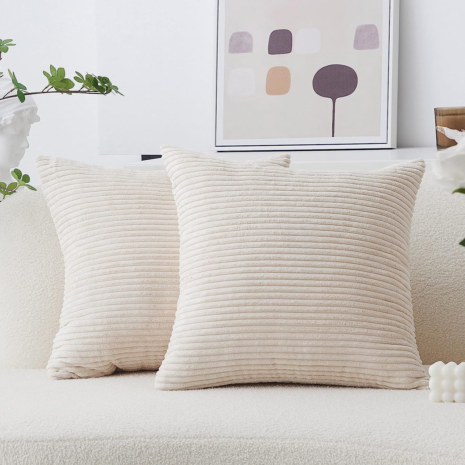 Amazon.com: Home Brilliant Cream Pillow Covers Decorative Throw Pillows Set of 2 Striped Corduroy... | Amazon (US)