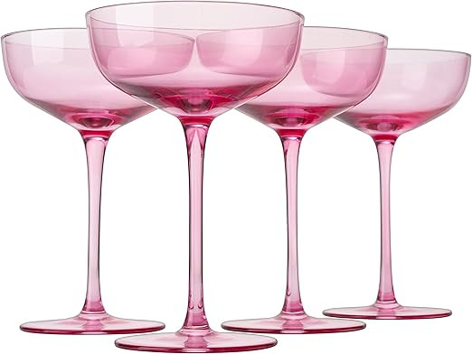 The Wine Savant Colored Coupe Glass | 7oz | Set of 4 Valentines Day Colorful Champagne & Cocktail... | Amazon (US)