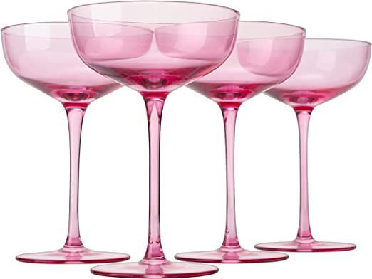 The Wine Savant Colored Coupe Glass | 7oz | Set of 4 Valentines Day Colorful Champagne & Cocktail... | Amazon (US)