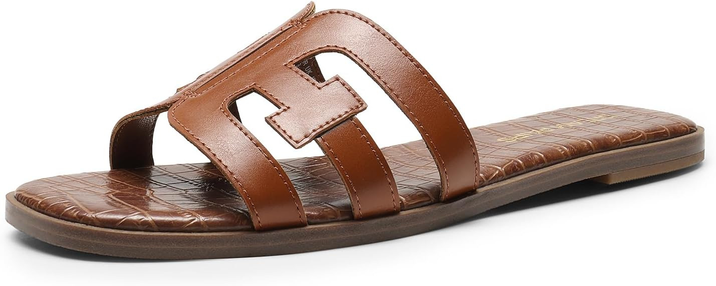 DREAM PAIRS Women's Slip-on Slides Open Toe Dressy Flat Slide Sandals Fashion Classic Summer Beac... | Amazon (US)