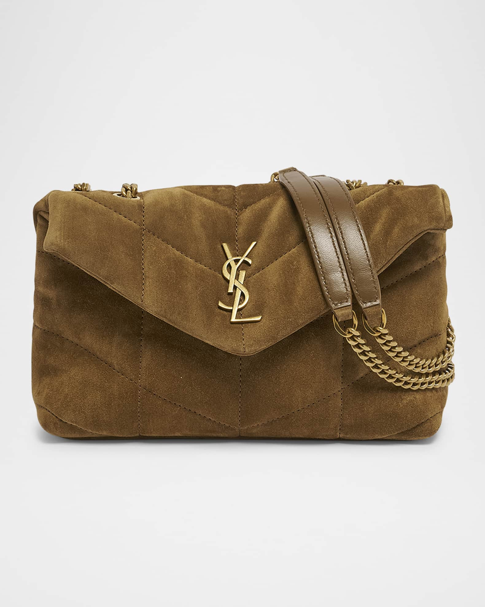 Lou Puffer Toy YSL Crossbody Bag in Quilted Suede | Neiman Marcus