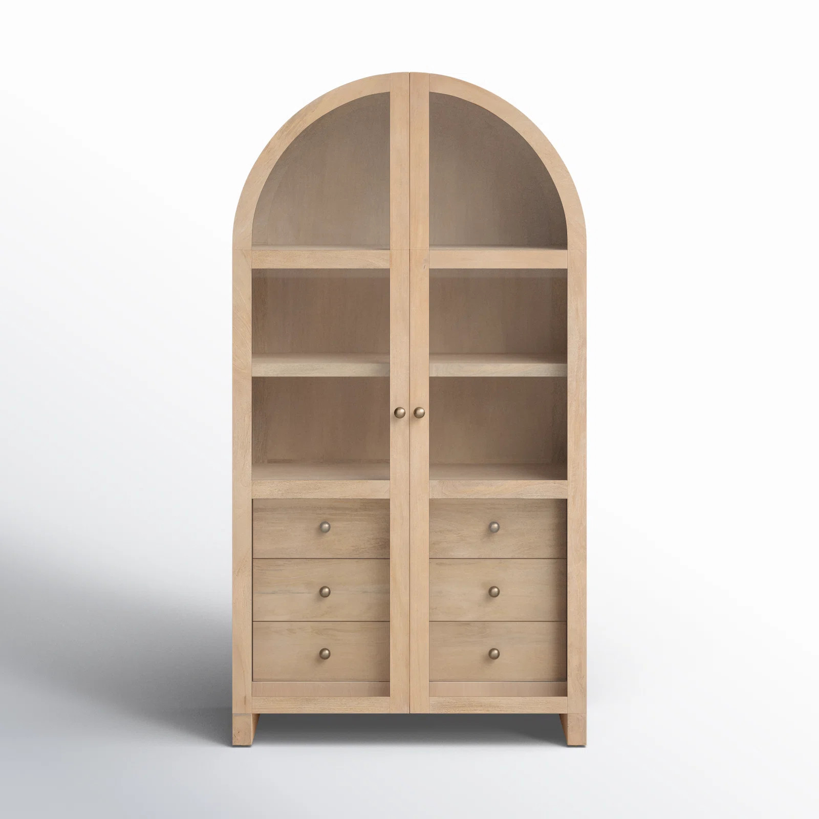 Stonewall Light Brown Wood W/Glass Doors Arched Curio Cabinet | Wayfair North America