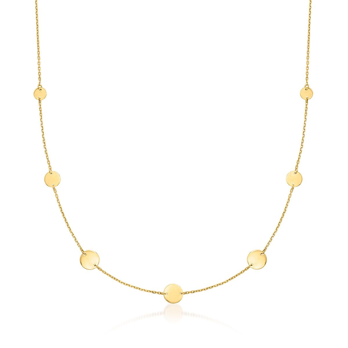 Italian 14kt Yellow Gold Multi-Size Disc Station Necklace. 16" | Ross-Simons