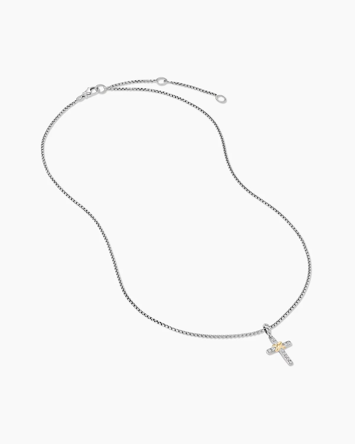 David Yurman | Petite Cross Necklace in Sterling Silver with 18K Yellow Gold with Diamonds, 20.8m... | David Yurman