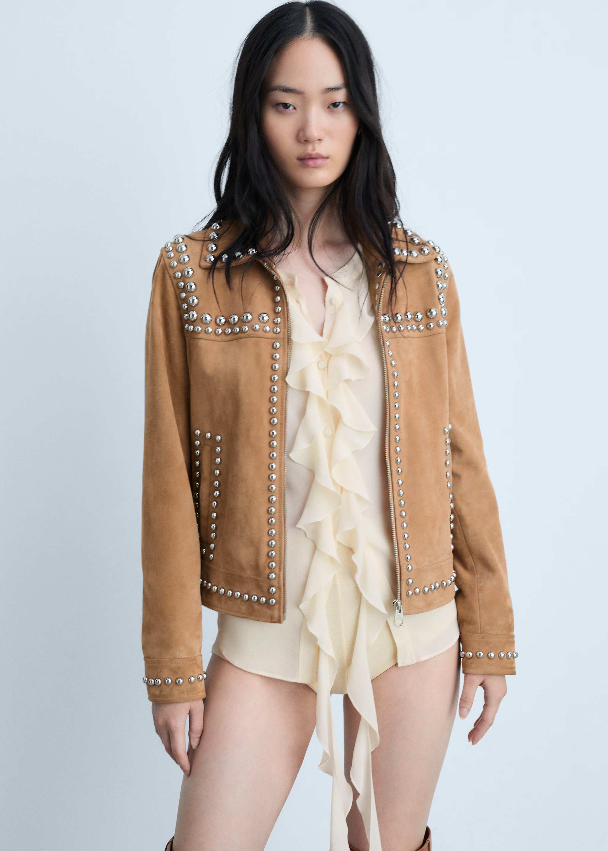 Studded leather jacket - Women | MANGO USA | MANGO (US)
