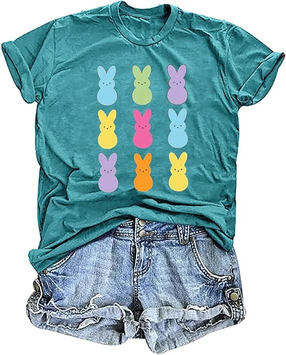 Happy Easter Shirts for Women Easter Bunny T-Shirt Rabbit Graphic Tees Easter Egg Holiday Shirt T... | Amazon (US)