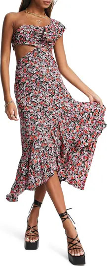 One Shoulder Floral Print Cutout Dress | Nordstrom