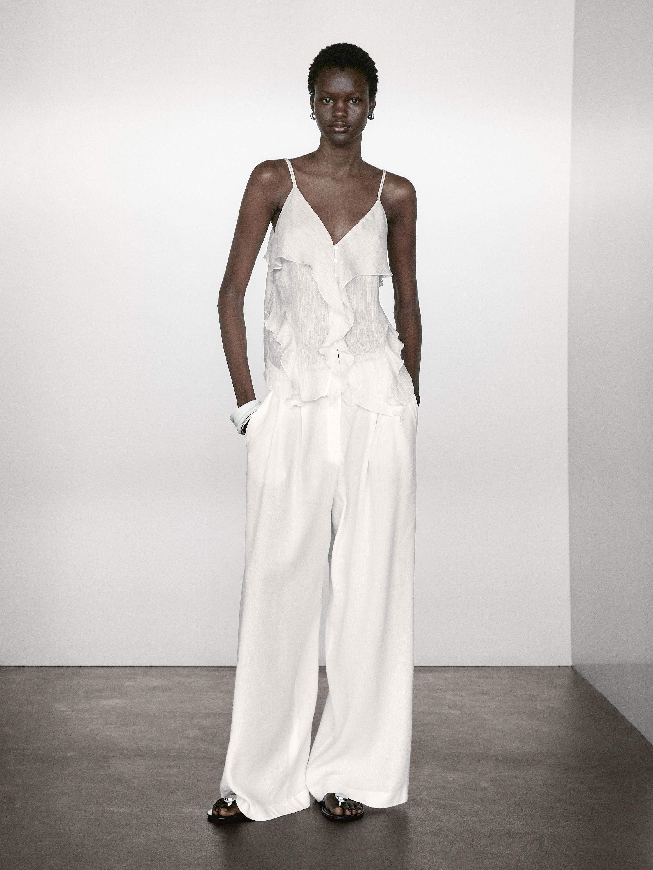 Linen blend darted palazzo trousers | Massimo Dutti UK