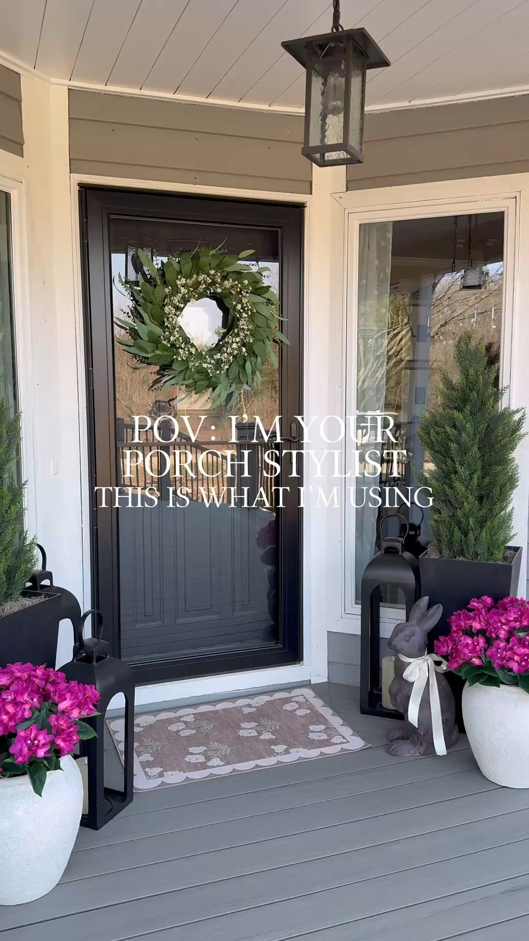 POV: I’m your porch stylist… this is what I’m using 🌸

Follow @farmtotablecreations on Instagram for more styling ideas and daily finds.

If your porch needs a little refresh, this is exactly where I’d start ✨

Oversized planters instantly make everything feel more high-end, and adding soft hydrangeas brings in the prettiest pop of color. I layered in classic black lanterns for contrast, a sweet little bunny accent for spring, and the cutest scalloped rug (it’s washable too 🙌🏼).

It’s simple, elevated, and so easy to recreate—mostly Amazon finds that give you that designer look without the price tag.

#frontporch #porchdecor #outdoordecor #planters #springdecor

#LTKSaleAlert #LTKHome #LTKSeasonal