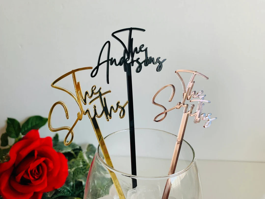 Personalized Name Drink Stirrers Custom Hand Lettered Calligraphy Stir Swizzle Sticks Cocktail Ba... | Etsy (US)