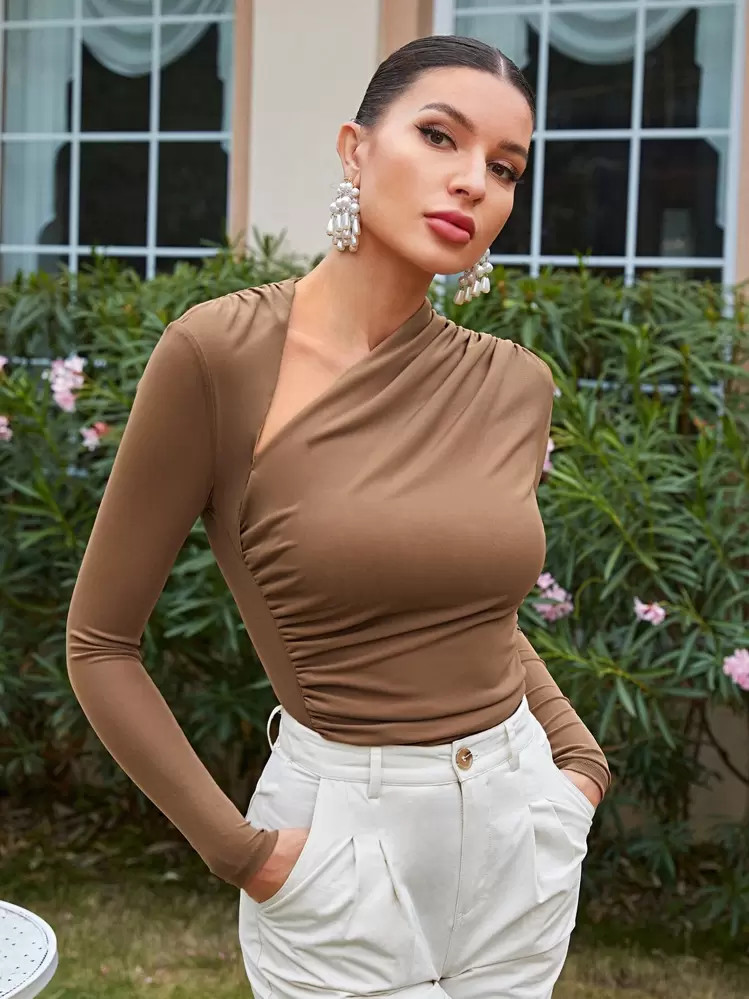 SHEINNeu Asymmetrical Neck Ruched Tee | SHEIN