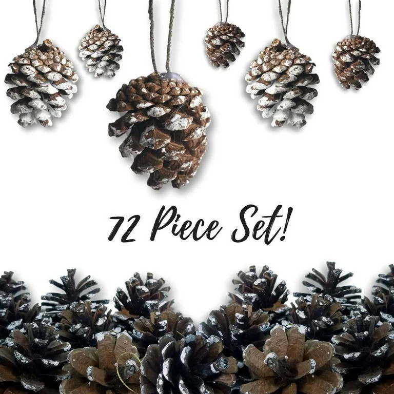 Pine Cone Ornaments - Set of 72 Small Brown Ornaments with Frosted, Snow Covered Tips - Christmas... | Walmart (US)