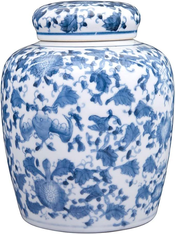 Creative Co-Op Decorative Ceramic Ginger Jar with Lid, Blue and White, Large | Amazon (US)