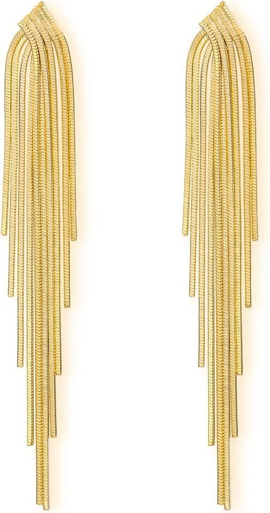 FANZE Tassel Earrings for Women, Gold Statement Earrings, Gold Dangle Earrings, Tassel Drop Earri... | Amazon (US)