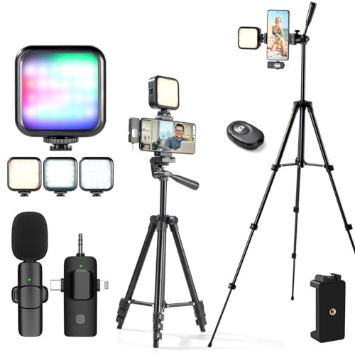 Vlogging Kit,YouTube Starter Kit,Vlogging Kit for iPhone,Youtuber Kit Beginner Content Creator Essentials Kit for Android,Vlogging Camera Kit with Tripod/Wireless Microphone/RGB Fill-in Light/Remote | Amazon (US)