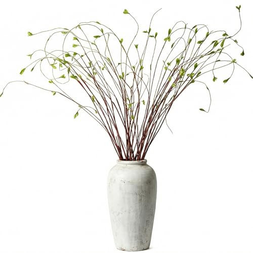 Dingion 10 Pcs Artificial Lifelike Curly Willow Branches Decorative Dried Twigs 51 Inches Faux Tree Branches with Leaves Fake Bendable Stick Vintage Vines Stems for DIY Greenery Vase Home Office Decor | Amazon (US)