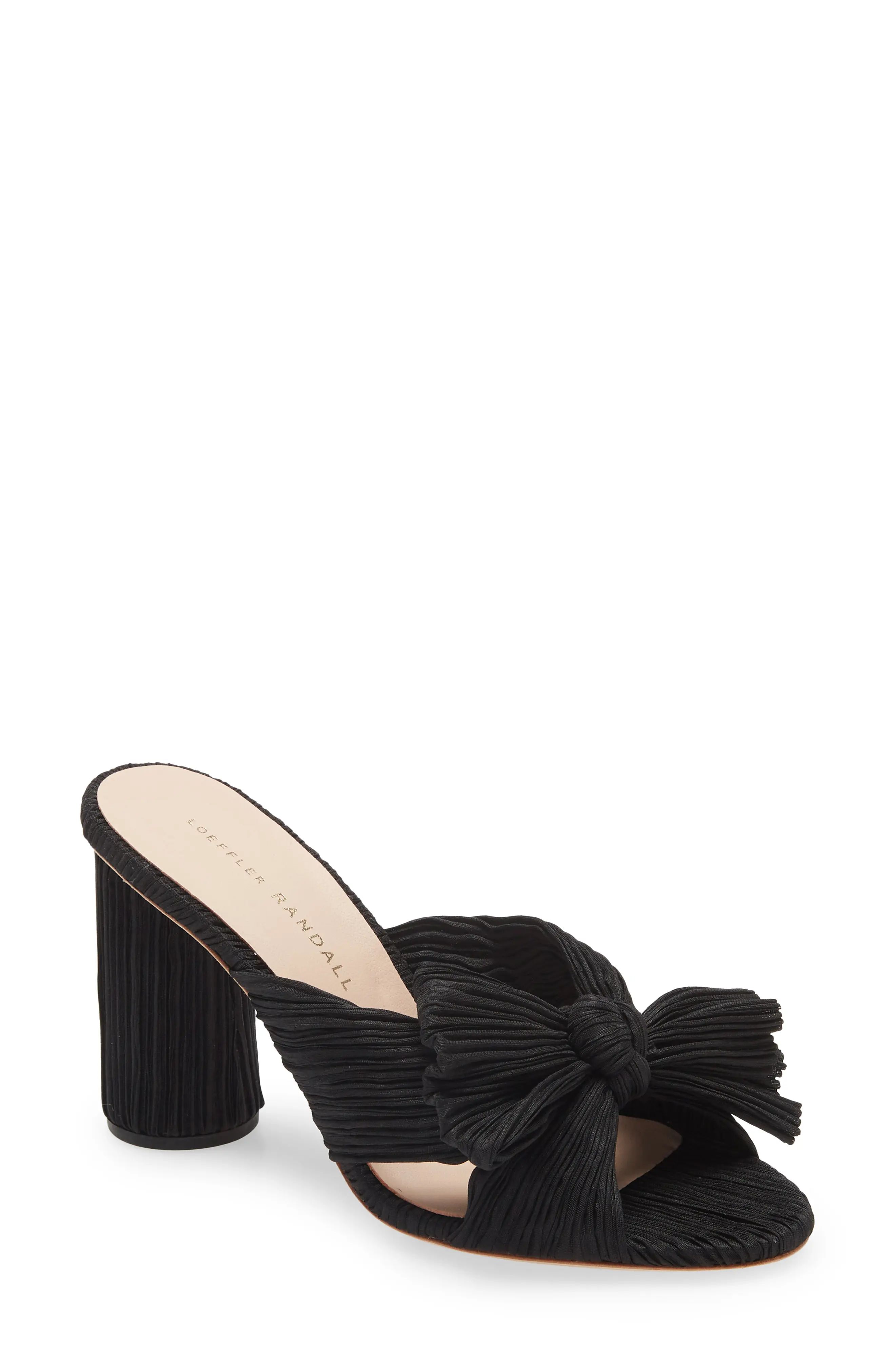 Loeffler Randall Penny Knotted Lame Sandal, Size 8 in Black at Nordstrom | Nordstrom