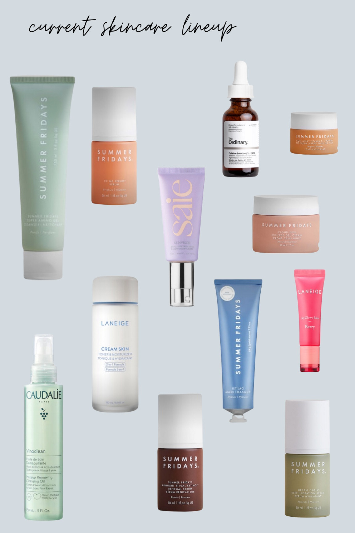 skincare routine summer Fridays gel cleanser vitamin c moisturizer eye cream Saie tinted moisturizer sunscreen spf the ordinary caffeine cause lie makeup remover oil clean vegan laneige lip balm toner hyaluronic acid retinol

#LTKU #LTKFind #LTKwedding