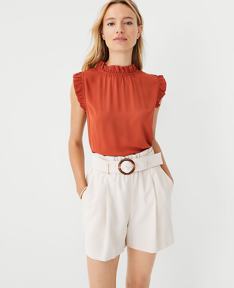 Mixed Media Ruffle Neck Shell | Ann Taylor | Ann Taylor (US)