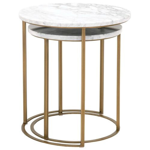 Asst. of 2 Burse Nesting Tables - White/Gold | One Kings Lane