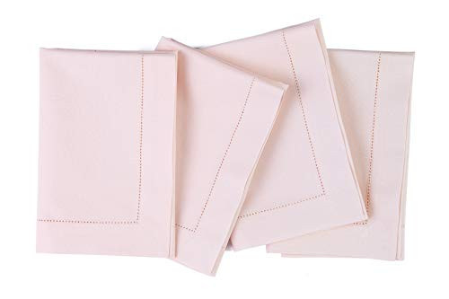 Solino Home Pink Napkins Set of 4 - Cotton Linen Hemstitch Dinner Napkins Cloth 20 x 20 Inch for Valentines, New Year - Handcrafted and Machine Washable | Amazon (US)