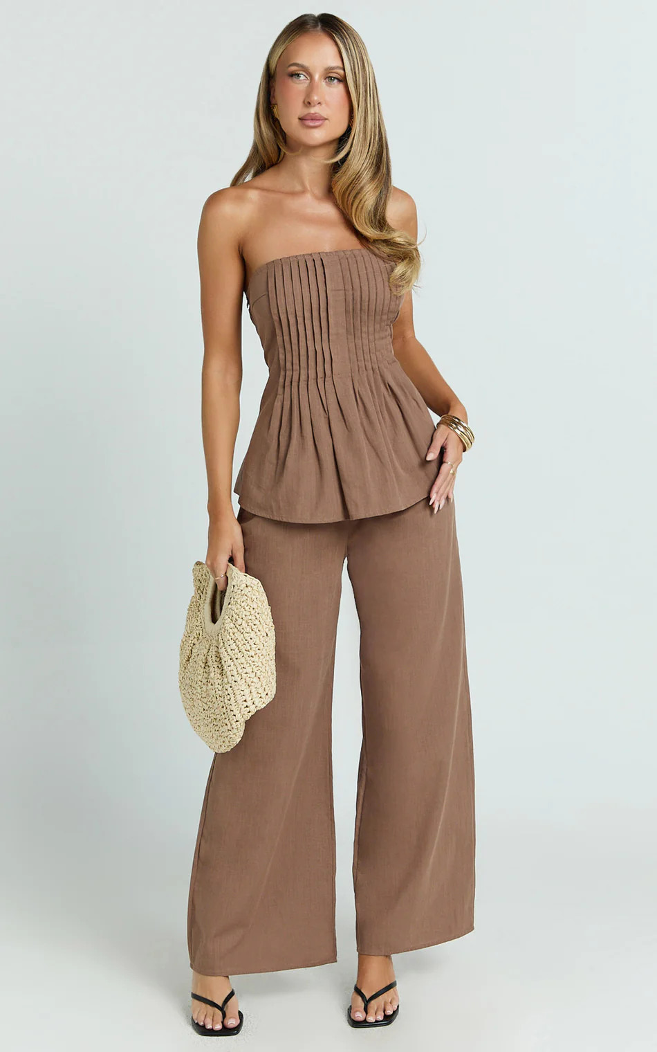 Carli Two Piece Top and Pants Set - Cotton Tube Pant Set in Chocolate | Showpo (ANZ)