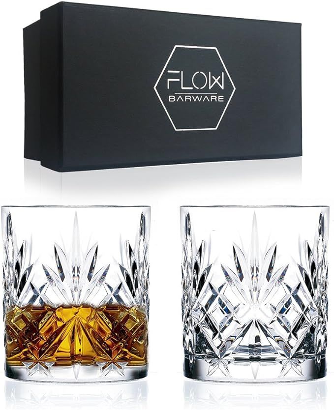 FLOW Barware Classic Whiskey Glasses Set of 2 | Crystal Whisky Glasses Gift Set | Perfect Heavy T... | Amazon (UK)