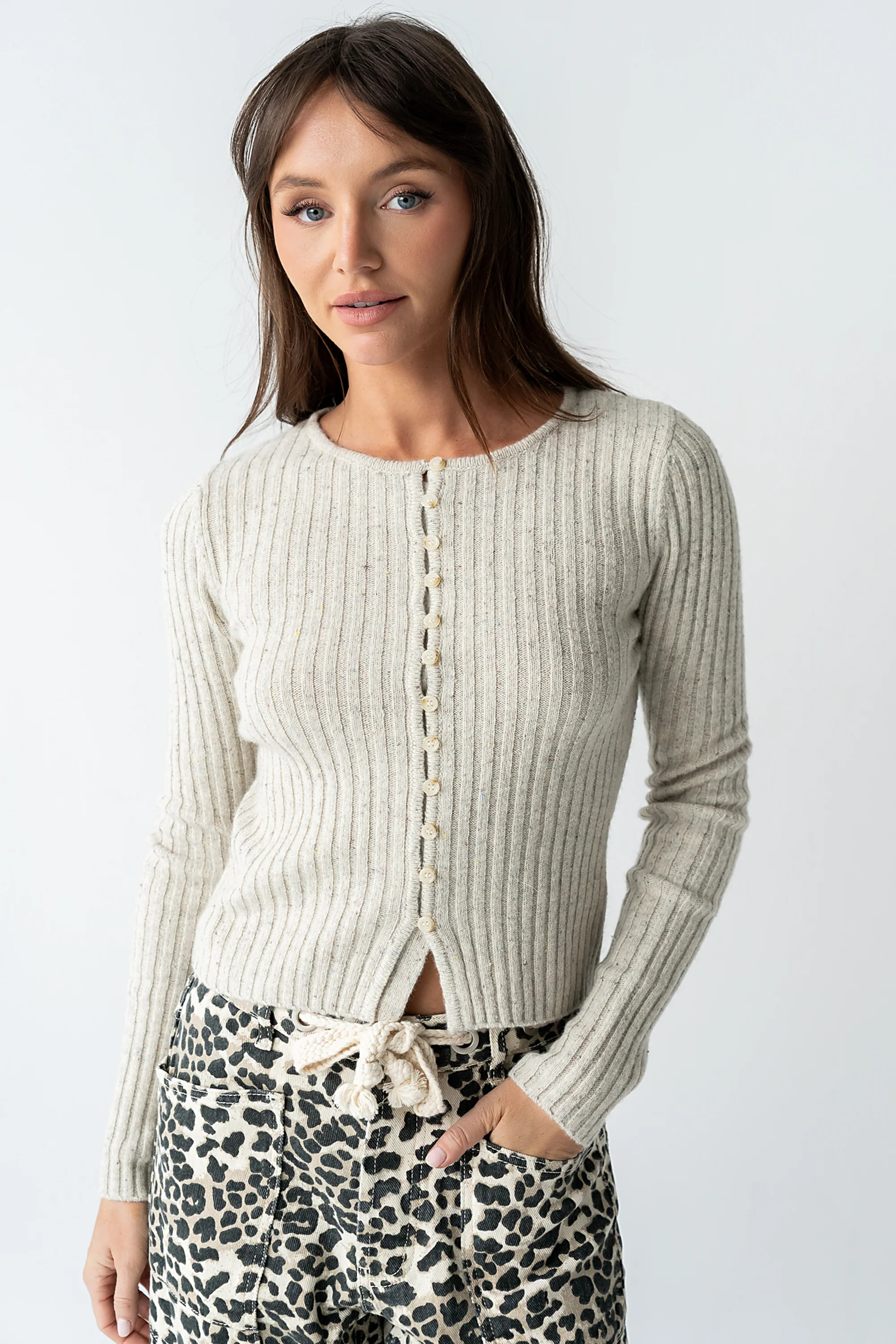 Hellen Knit Cardigan in Oatmeal | Böhme US