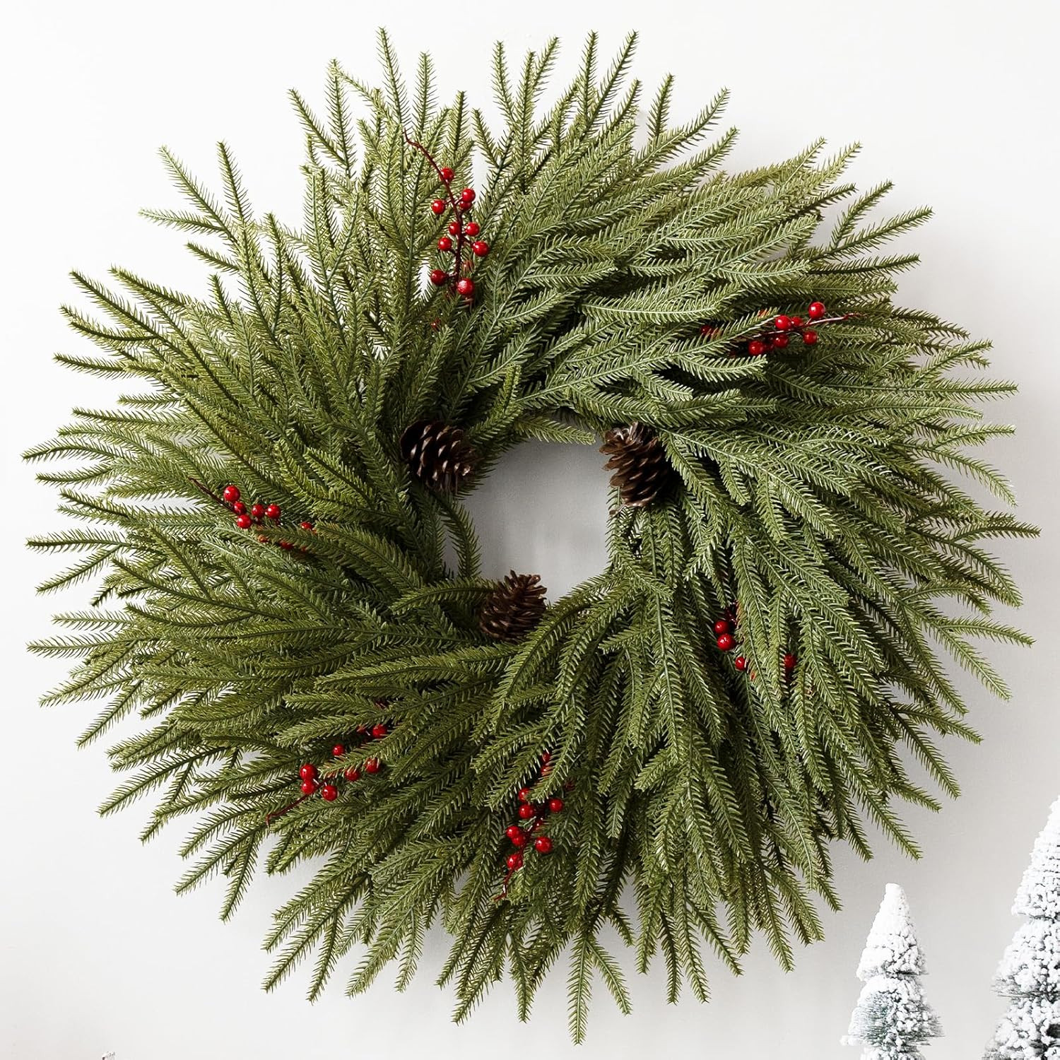 Artificial Christmas Wreaths for Front Door, 24" Large Winter Pine Wreath with Red Berries Pine C... | Amazon (US)