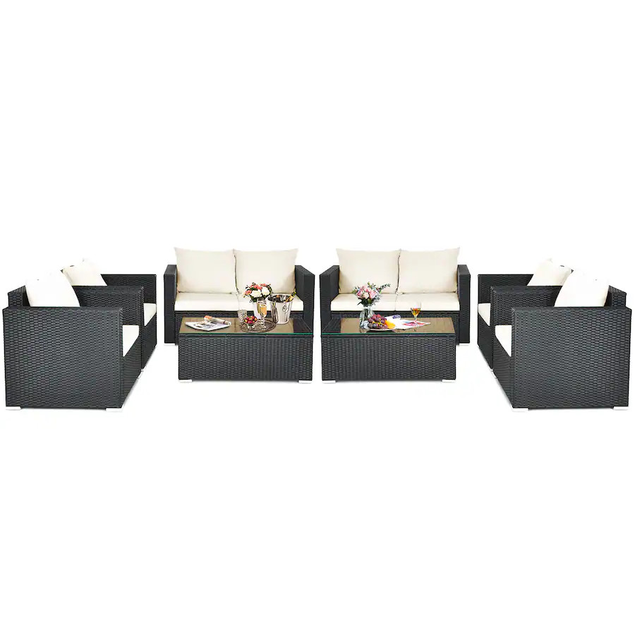 Costway - 8PCS Patio Rattan Furniture Set - Off white | Best Buy U.S.