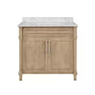 Aberdeen 36 in. x 22 in. D Bath Vanity in Antique Oak with Carrara Marble Vanity Top in White wit... | The Home Depot