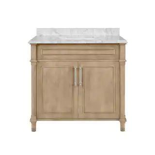 Aberdeen 36 in. x 22 in. D x 34.5 in. H Bath Vanity in Antique Oak with White Carrara Marble Top | The Home Depot