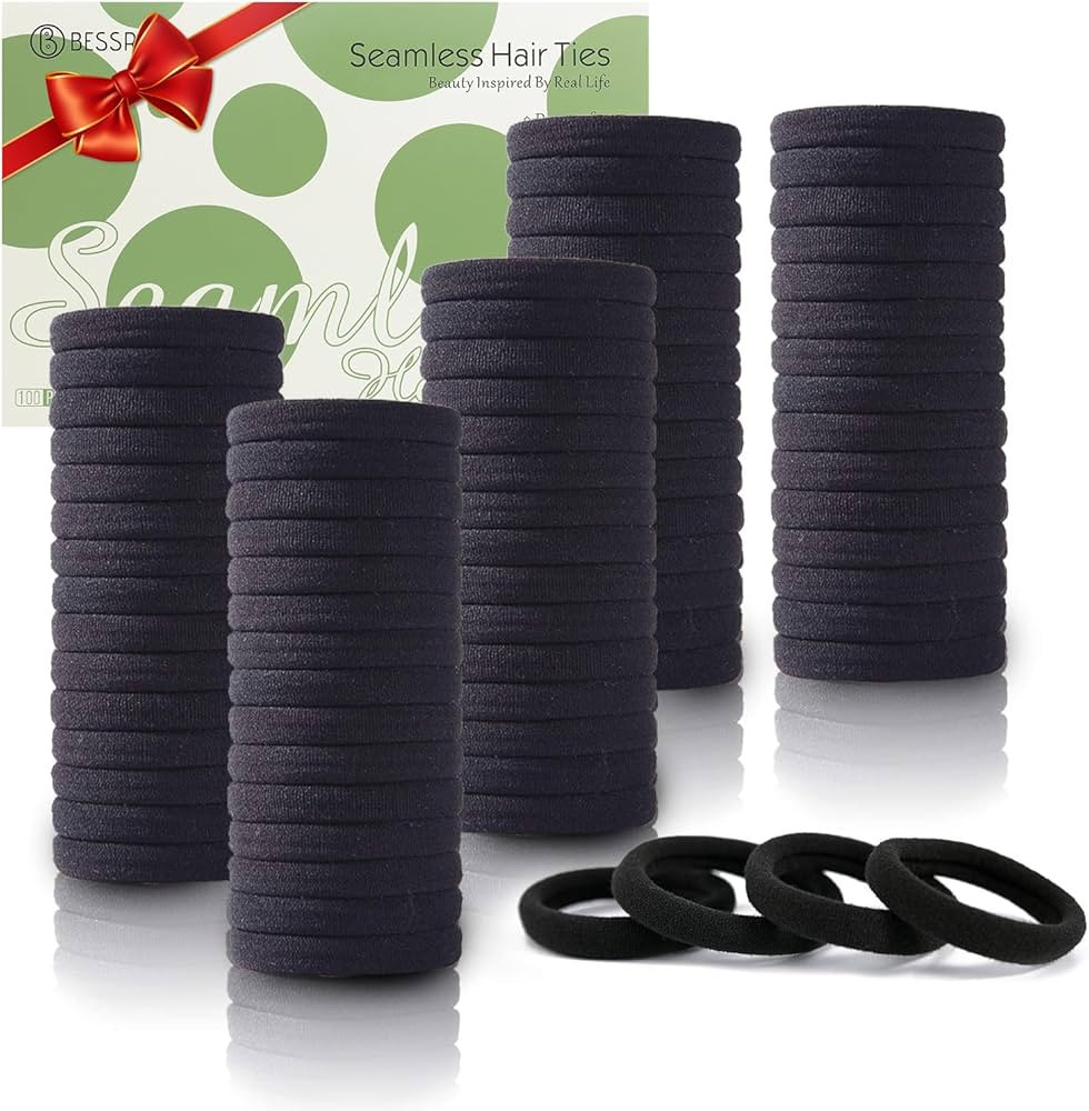 100PCS Black Hair Ties, Seamless Cotton Thick Black Hair Band, Elastic Hair Ties No Damage Ponyta... | Amazon (CA)