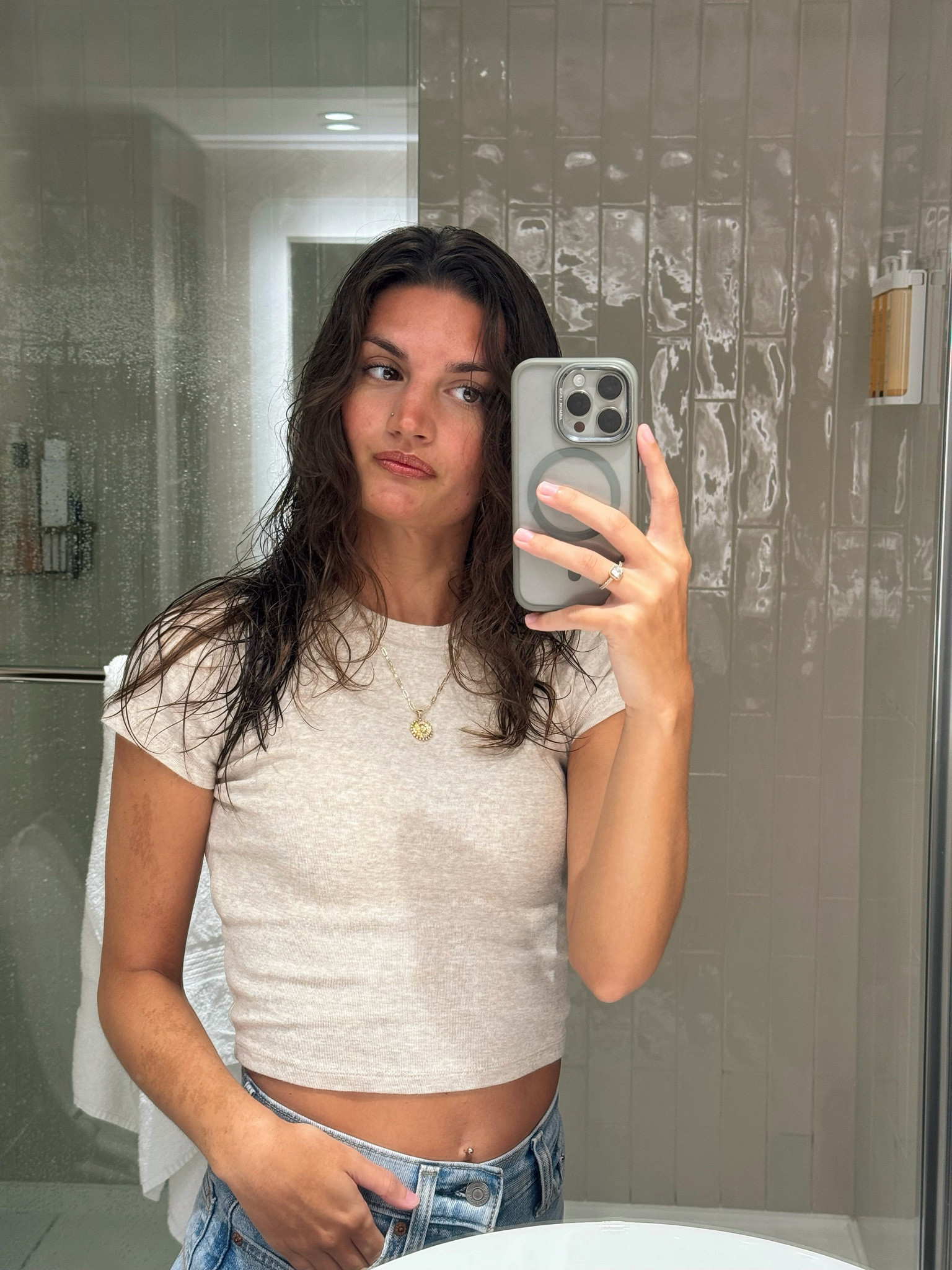 Neutral outfit, crop top, necklace, casual outfit, jeans

#LTKSaleAlert #LTKStyleTip #LTKFindsUnder50