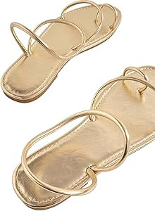 GORGLITTER Women's Gold Strappy Flat Sandals Dressy Metallic Thong Flip Flops Summer Beach Vacati... | Amazon (US)