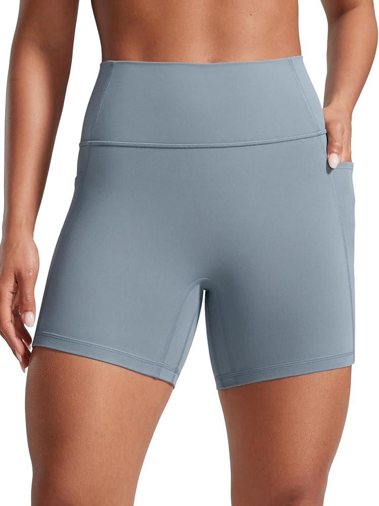 CRZ YOGA Secretsculpt Butterlift Biker Shorts Pockets 5'' - No Front Seam Womens High Waist Worko... | Amazon (US)