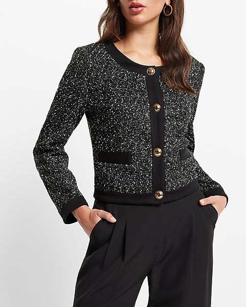 Speckled Tweed Novelty Button Cropped Blazer | Express
