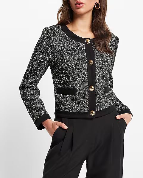 Speckled Tweed Novelty Button Cropped Blazer | Express