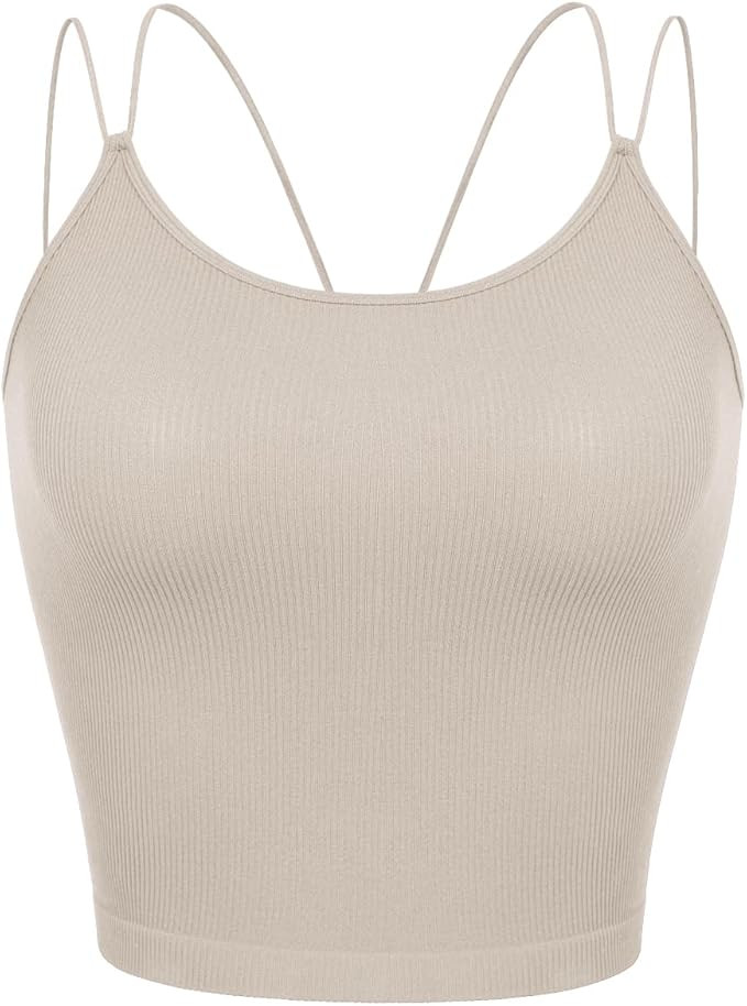 ODODOS Women's Crop Seamless Double Straps Cropped Tank Tops V Back Ribbed Camisole | Amazon (US)
