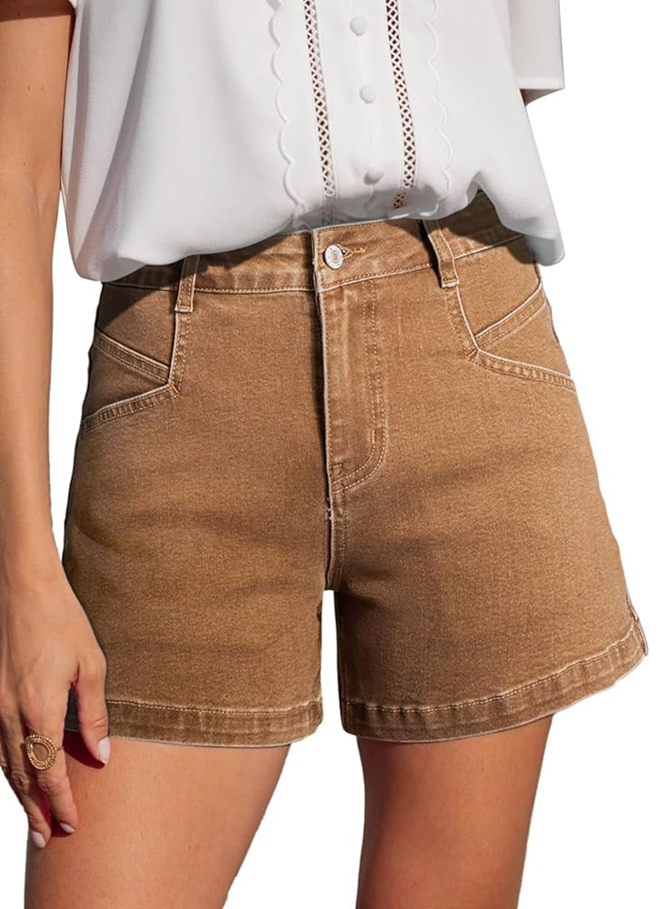 Sidefeel Women’s Jean Shorts High Waisted Stretchy Casual Zimbaplatinum Summer Denim Shorts wit... | Amazon (US)