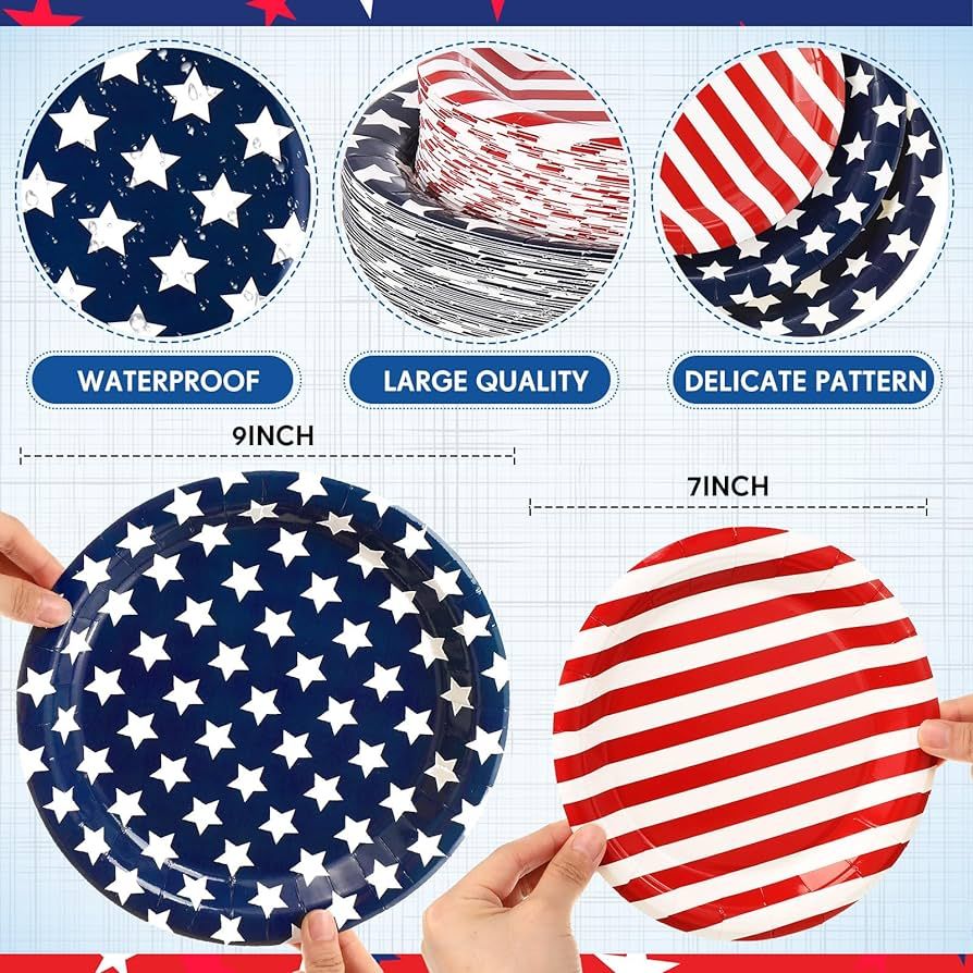 100 Pack 4th of July Paper Plates Patriotic Paper Plates American Flag Plates for Patriotic Party... | Amazon (US)