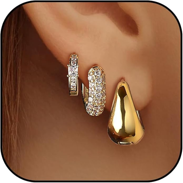 Gold Hoop Earrings For Women,14k gold Plated trendy small lightweight chunky gold/silver hoops ea... | Amazon (US)