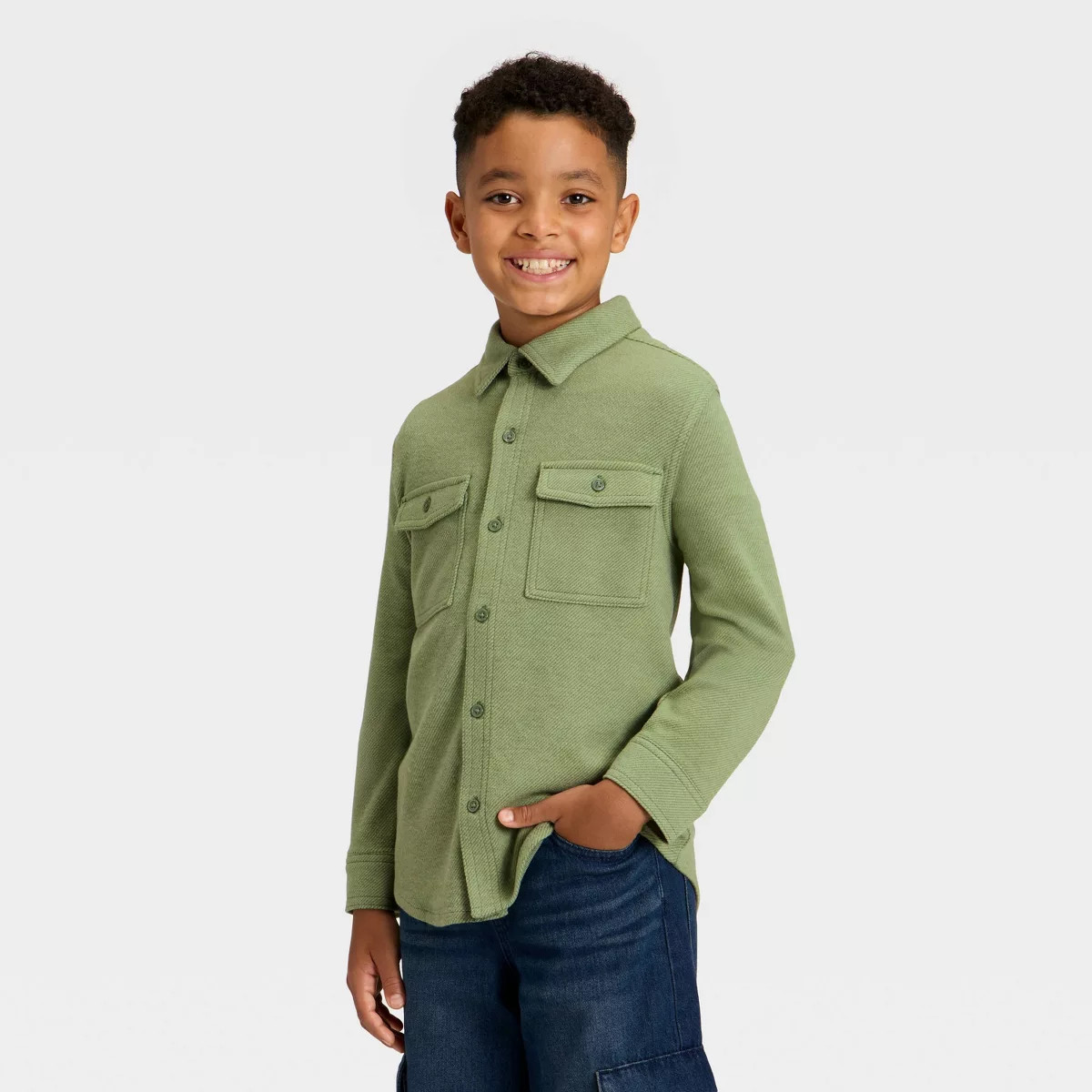 Boys' Long Sleeve Button-Down Shirt - Cat & Jack™ Green M | Target