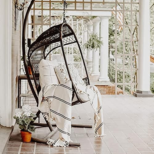 Sweet Water Decor Turkish Cotton Throw Blankets | Large Size 65 x 85 | Cream with Black Decorative S | Amazon (US)